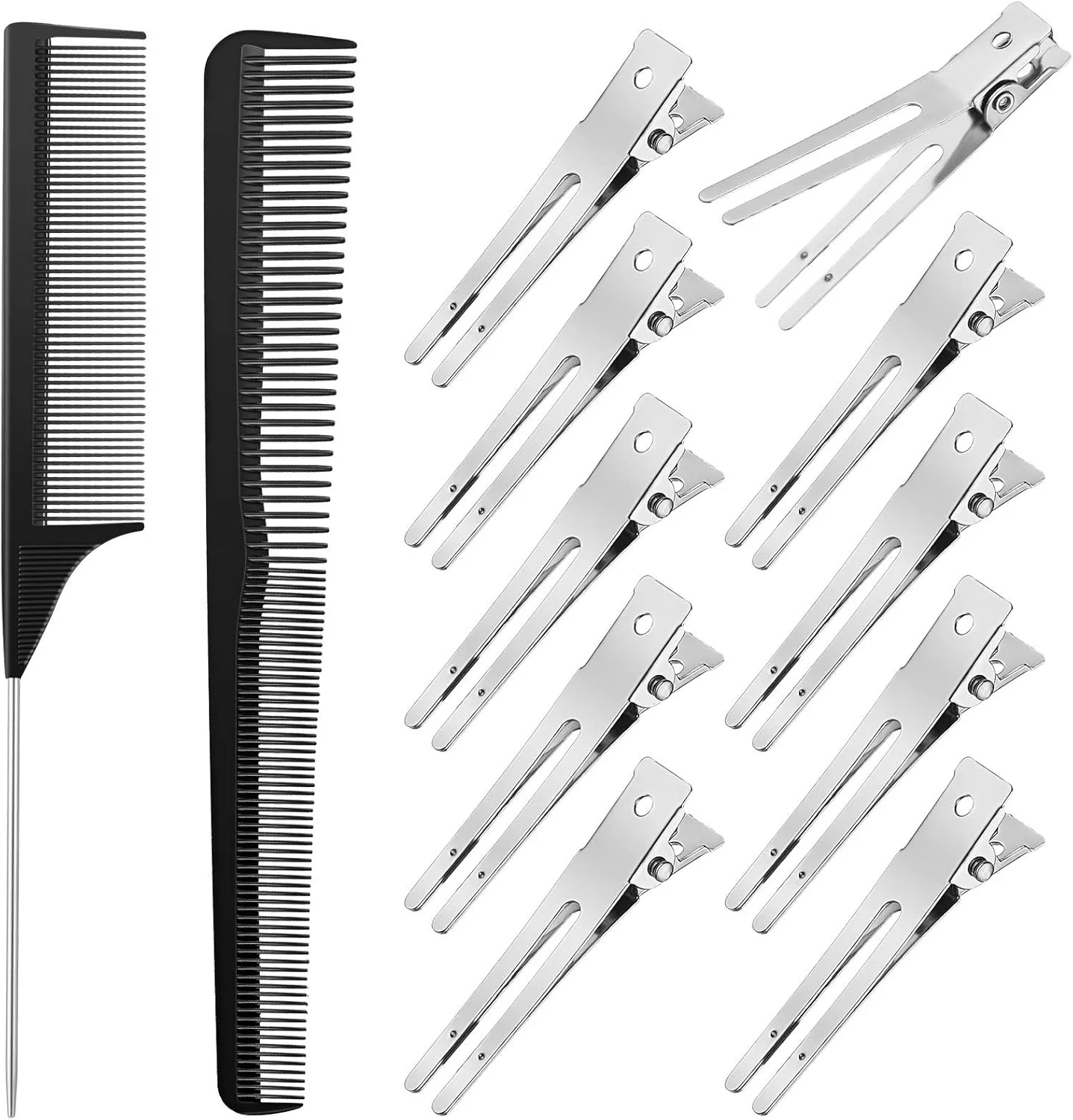 مجموعه شانه مو Patelai شامل 52 قطعه، شامل شانه‌های قفل مو، گیره‌های بافت مو، شانه‌های دم موشی، شانه موی باریک و 50 عدد گیره فر دو شاخه برای انواع موهای فر مردانه و زنانه (مشکی)