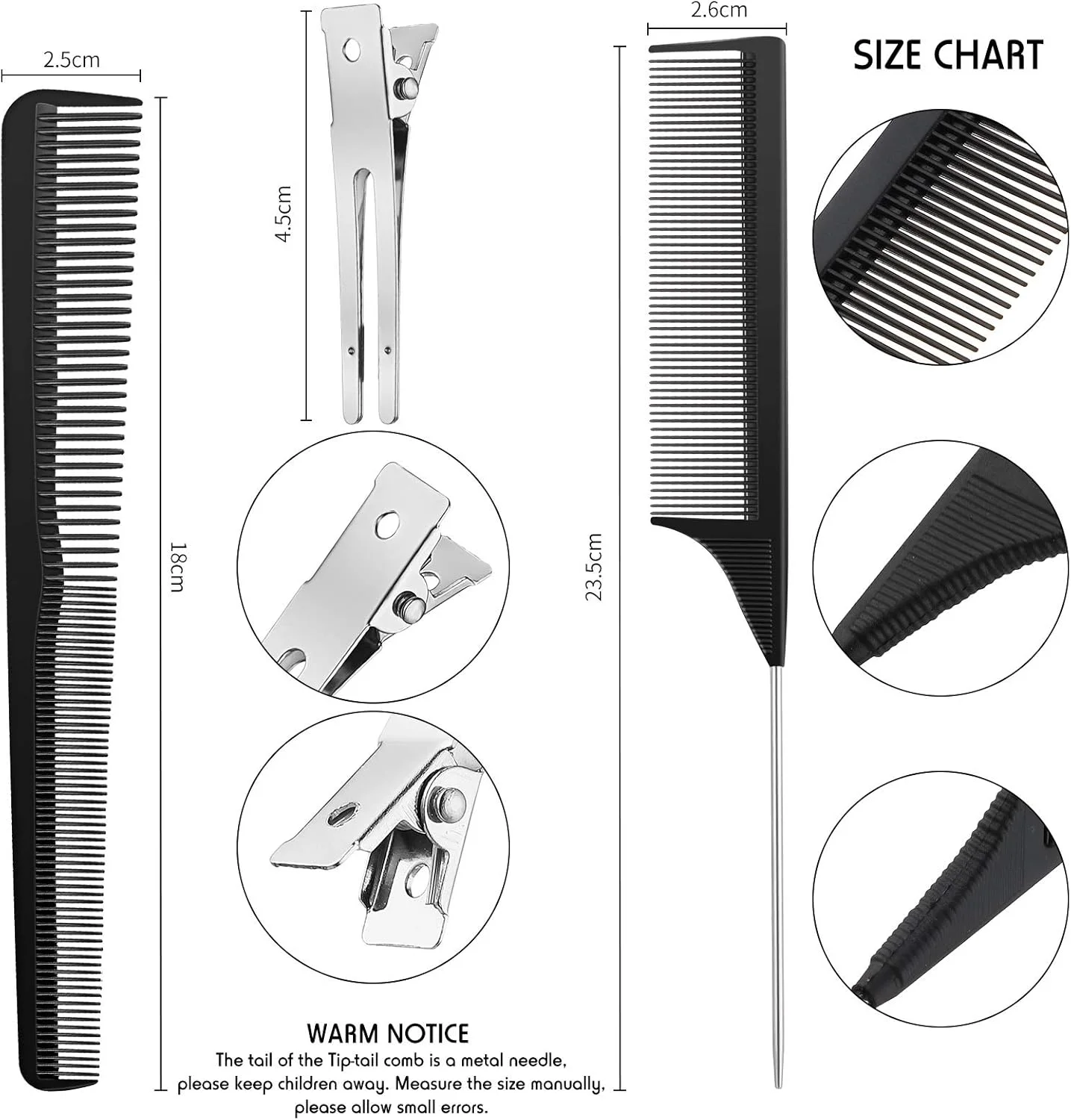 مجموعه شانه مو Patelai شامل 52 قطعه، شامل شانه‌های قفل مو، گیره‌های بافت مو، شانه‌های دم موشی، شانه موی باریک و 50 عدد گیره فر دو شاخه برای انواع موهای فر مردانه و زنانه (مشکی)