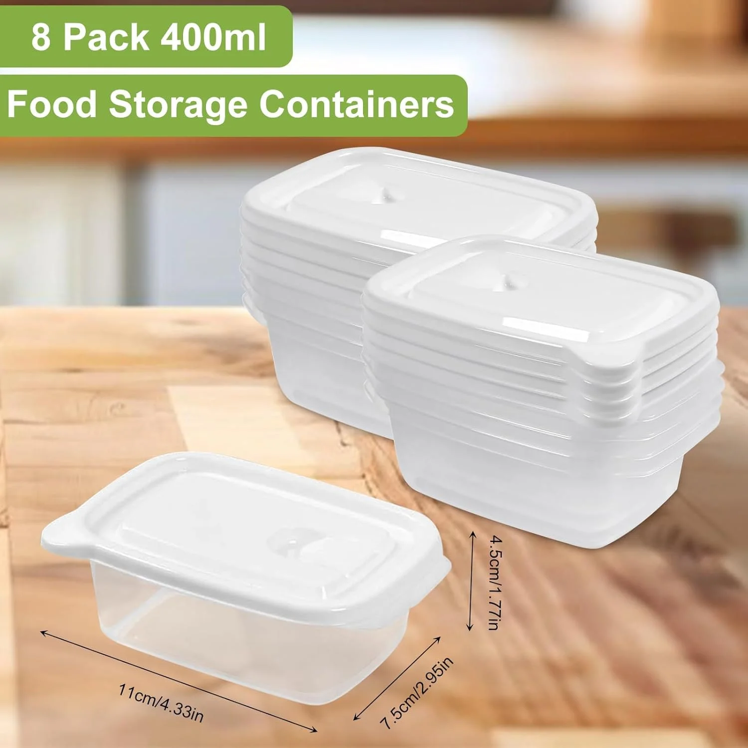 ظروف نگهداری مواد غذایی مناسب فریزر با درب (8 ست)، ظروف پلاستیکی 400 میلی لیتری بدون BPA از Azonee، مناسب برای مایکروویو، ایده آل برای فریز کردن، نگهداری و تقسیم وعده های غذایی