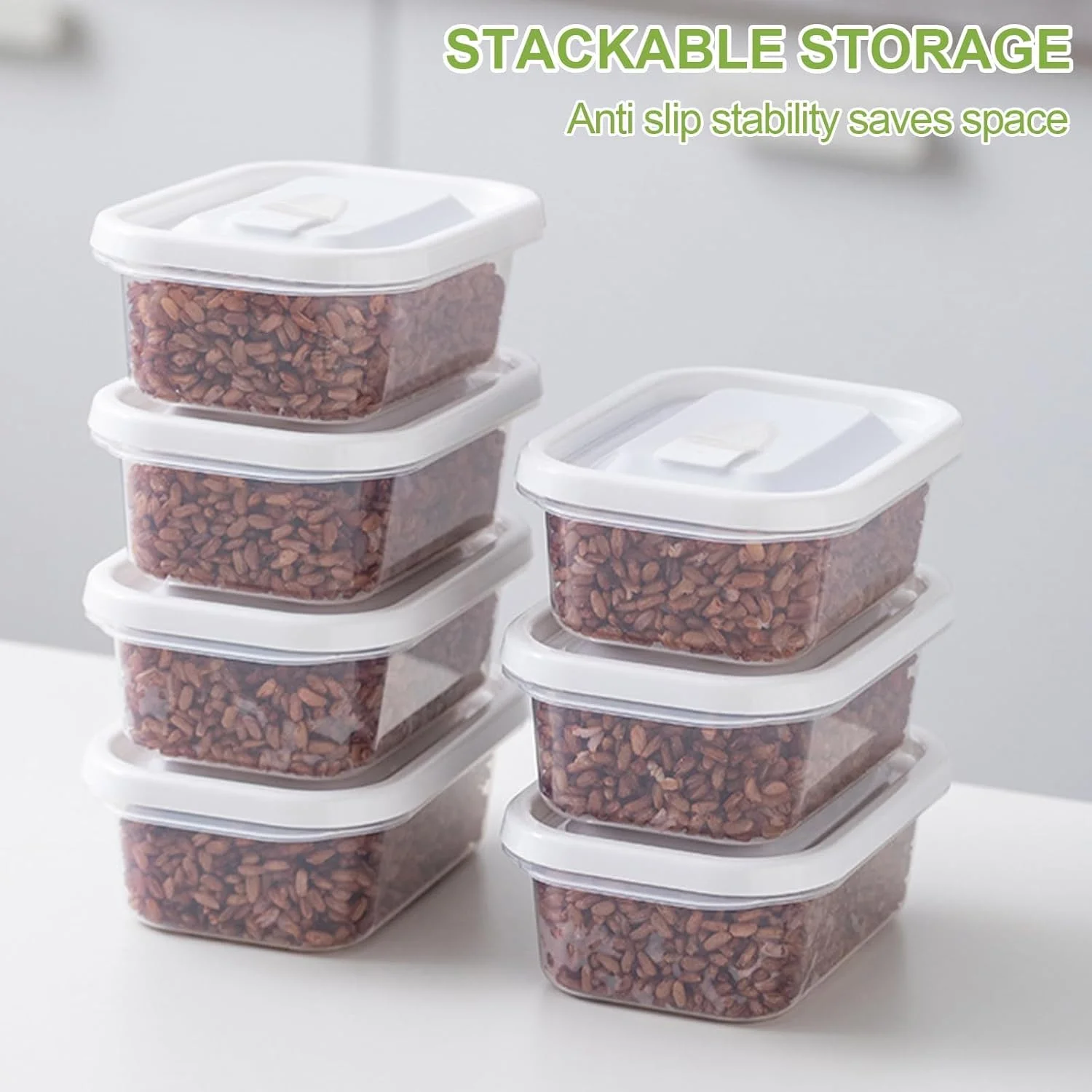 ظروف نگهداری مواد غذایی مناسب فریزر با درب (8 ست)، ظروف پلاستیکی 400 میلی لیتری بدون BPA از Azonee، مناسب برای مایکروویو، ایده آل برای فریز کردن، نگهداری و تقسیم وعده های غذایی