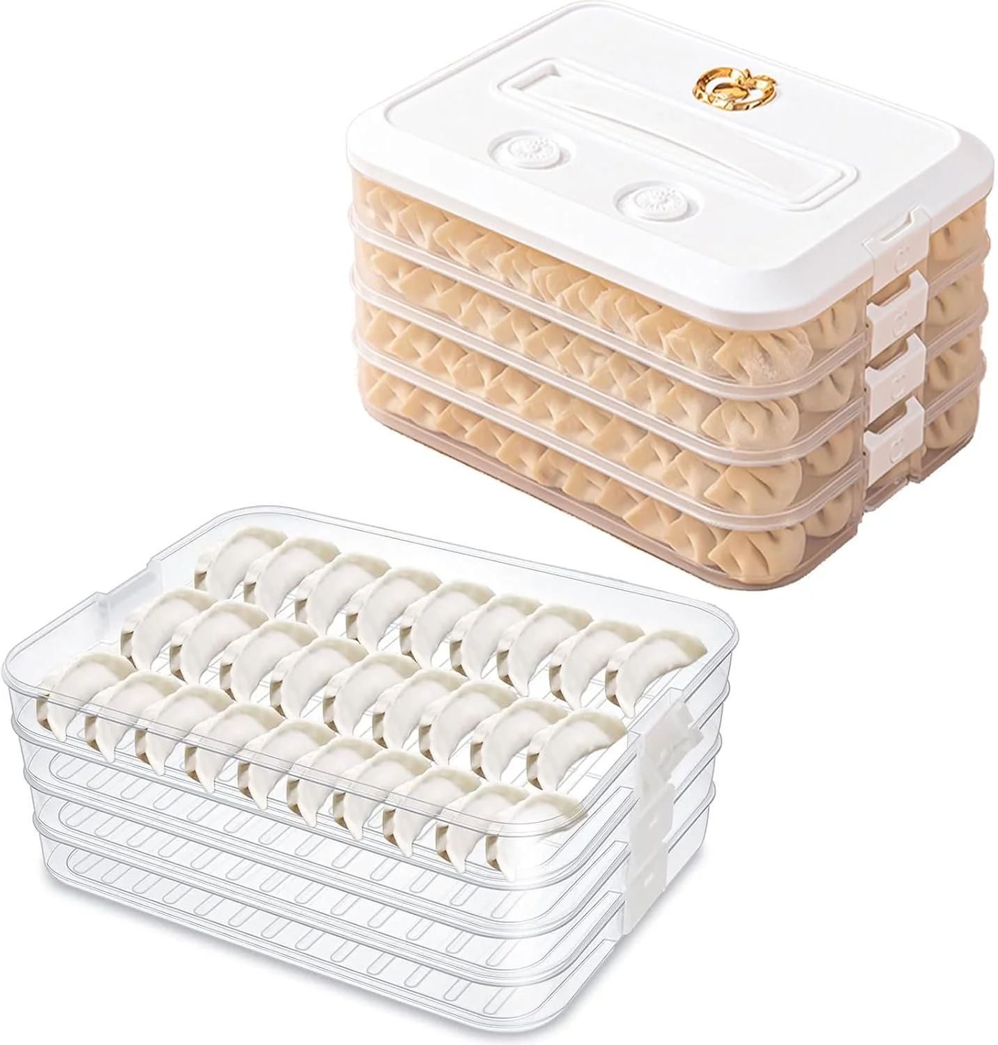 ظروف نگهداری مواد غذایی 4 لایه FGOGO با درب، جعبه نگهداری کوفته، مهر و موم خوب، ظروف غذای فریزر قابل انباشت، سازمان دهنده یخچال برای تنقلات، سبزیجات، گوشت، ماهی