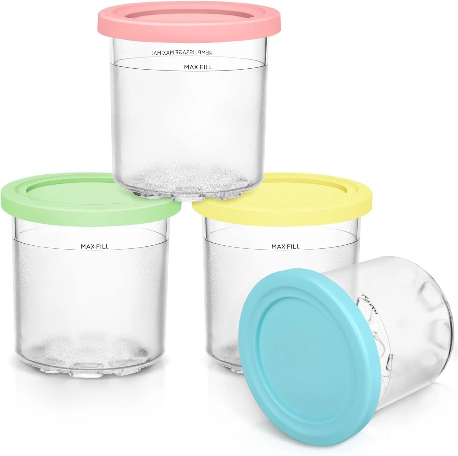 FIRJOY 16 oz. Containers | Extra Replacement Pints and Lids - Compatible with Ninja Creami NC301 NC300 NC299AMZ Series ONLY (4 Pack - Blue, Pink, Green, Yellow) FIRJOY 16 oz. Containers | Extra Replacement Pints and Lids - Compatible with Ninja Creami NC301 NC300 NC299AMZ Series ONLY (4 Pack - Blue, Pink, Green, Yellow)