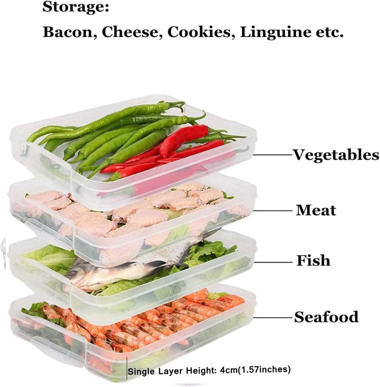 ظروف نگهداری مواد غذایی 4 لایه FGOGO با درب، جعبه نگهداری کوفته، مهر و موم خوب، ظروف غذای فریزر قابل انباشت، سازمان دهنده یخچال برای تنقلات، سبزیجات، گوشت، ماهی