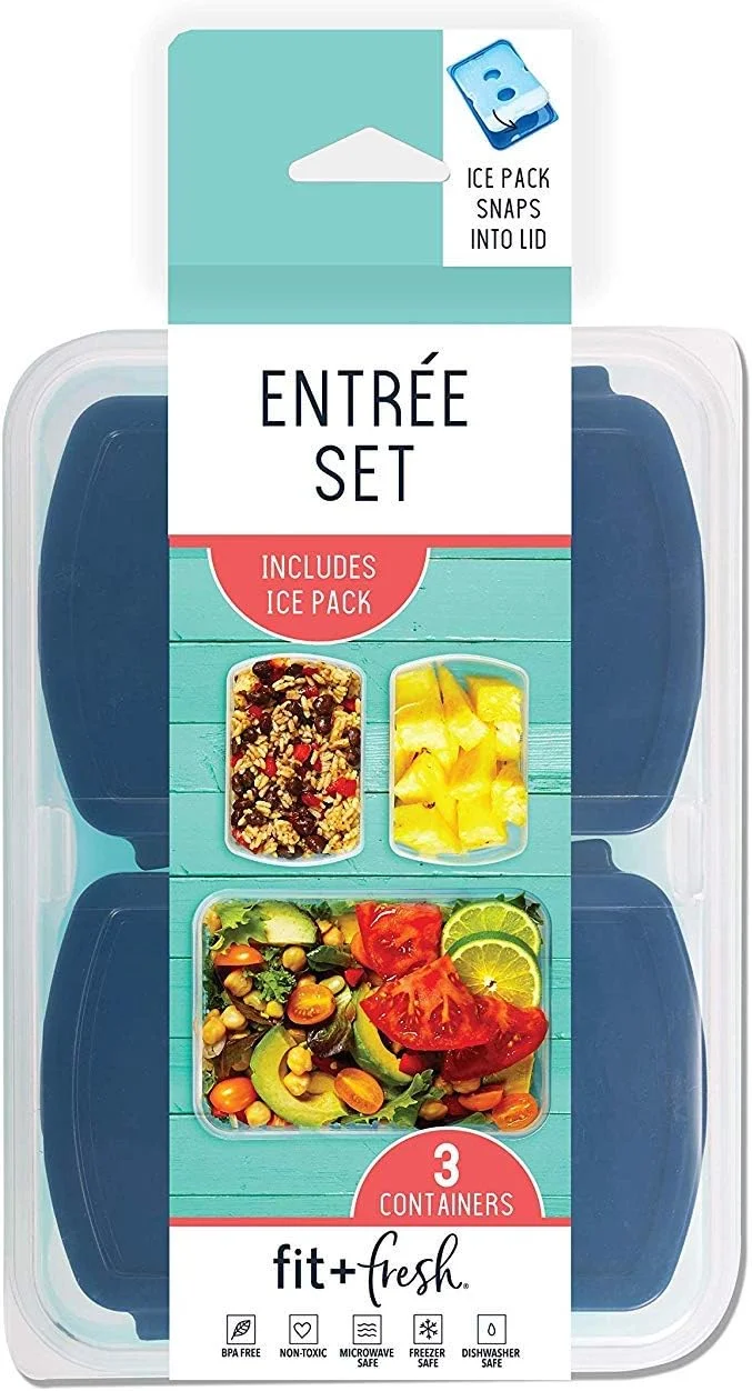ست ظرف غذای Fit & Fresh به همراه یخ خشک، 3 ظرف قابل استفاده مجدد برای کنترل اندازه غذا، فاقد BPA، جعبه ناهار قابل استفاده در مایکروویو/ماشین ظرفشویی، آبی ست ظرف غذای Fit & Fresh به همراه یخ خشک، 3 ظرف قابل استفاده مجدد برای کنترل اندازه غذا، فاقد BPA، جعبه ناهار قابل استفاده در مایکروویو/ماشین ظرفشویی، آبی