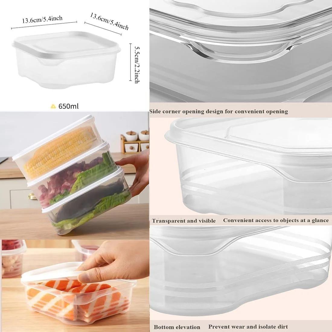 ظروف فریزری 10 عددی با درب، ظروف پلاستیکی شفاف 650 میلی لیتری Azonee، مناسب برای آماده سازی غذا، قابل استفاده در مایکروویو و فریزر، سازمان دهنده نگهداری مواد غذایی آشپزخانه، قابل شستشو در ماشین ظرفشویی