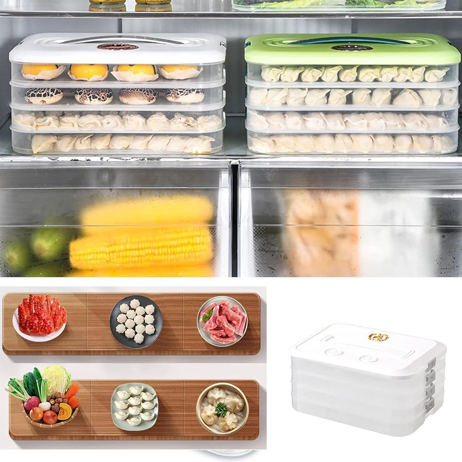ظروف نگهداری مواد غذایی 4 لایه FGOGO با درب، جعبه نگهداری کوفته، مهر و موم خوب، ظروف غذای فریزر قابل انباشت، سازمان دهنده یخچال برای تنقلات، سبزیجات، گوشت، ماهی