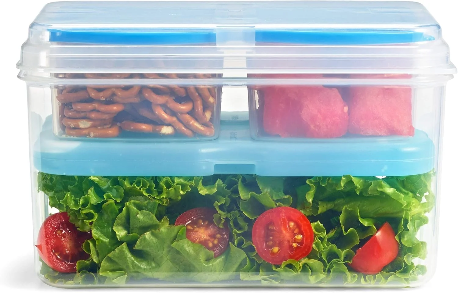 ست ظرف غذای Fit & Fresh به همراه یخ خشک، 3 ظرف قابل استفاده مجدد برای کنترل اندازه غذا، فاقد BPA، جعبه ناهار قابل استفاده در مایکروویو/ماشین ظرفشویی، آبی