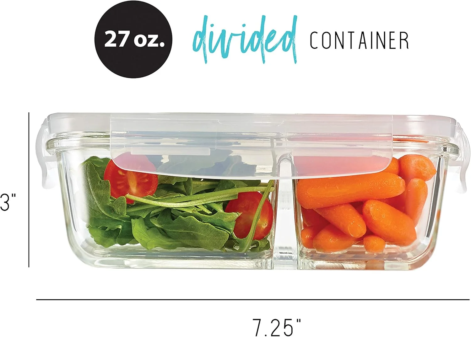 ظروف شیشه ای تقسیم شده فیت اند فرش، دو محفظه، ظروف با درب های قفل دار، نگهداری شیشه ای، ظروف آماده سازی غذا، بسته 3 عددی 870GFF