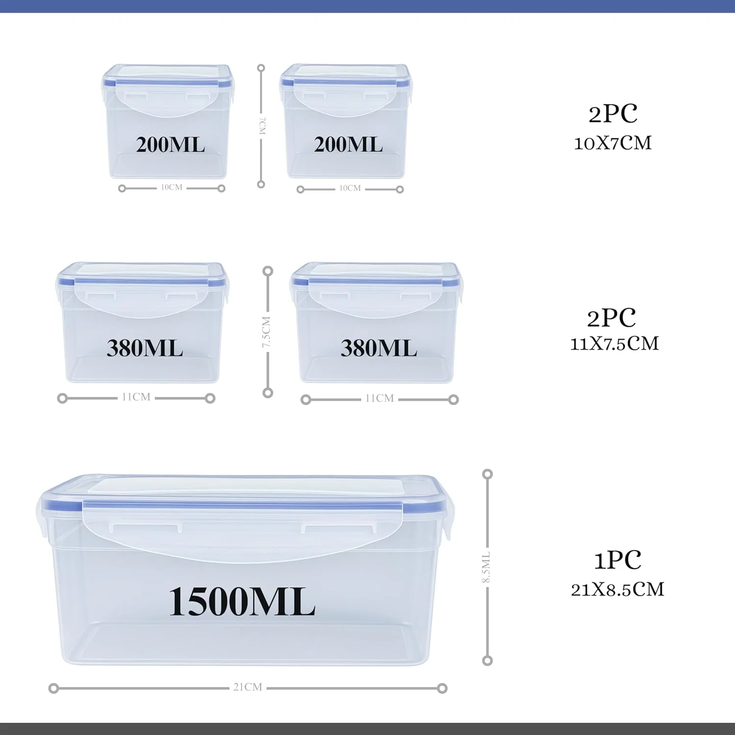 ست ظروف نگهداری غذا FEELINGS، 5 تکه، پلاستیکی با قفل کلیپسی، ظرفیت 200ml-1500ml ست ظروف نگهداری غذا FEELINGS، 5 تکه، پلاستیکی با قفل کلیپسی، ظرفیت 200ml-1500ml