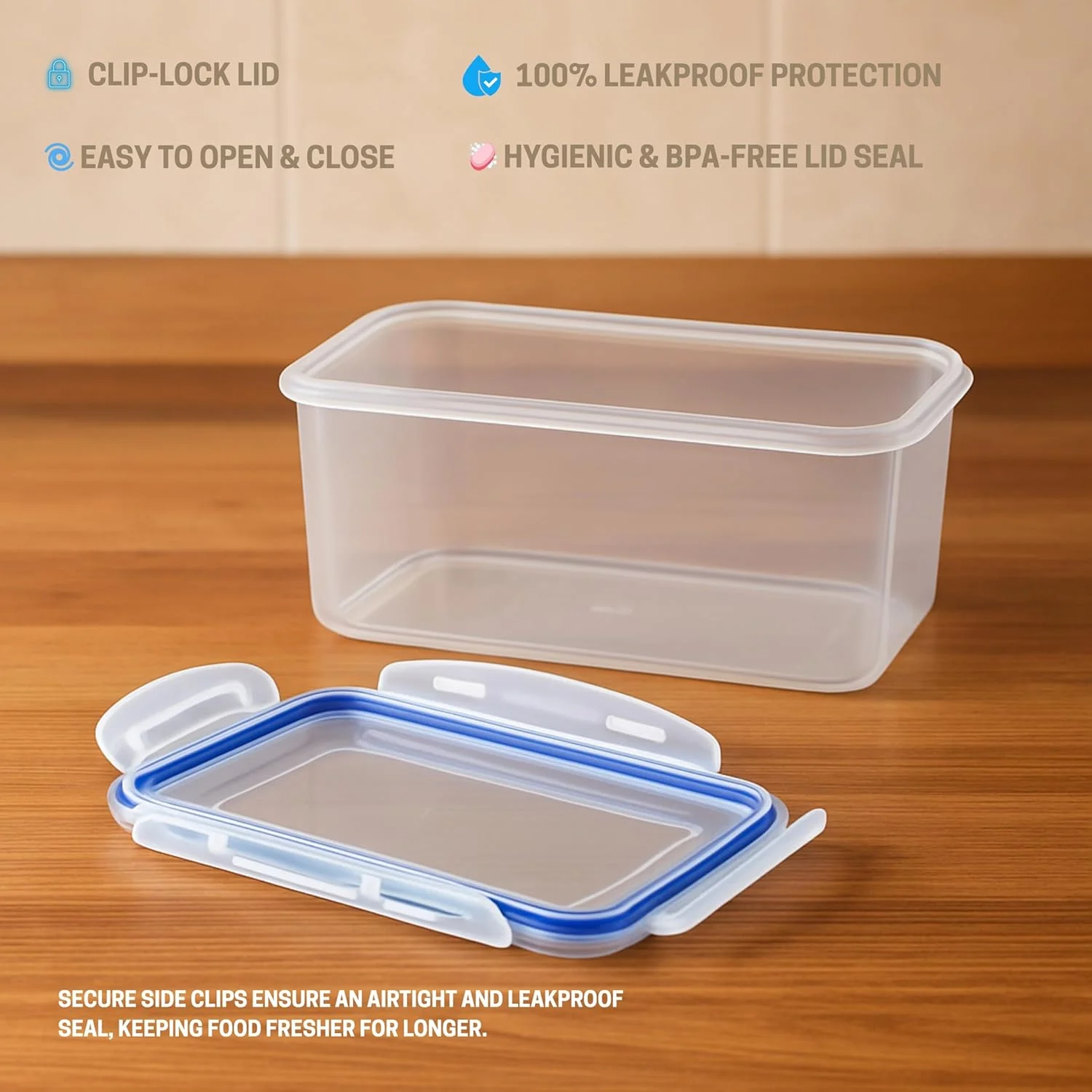 ست ظروف نگهداری غذا FEELINGS، 5 تکه، پلاستیکی با قفل کلیپسی، ظرفیت 200ml-1500ml