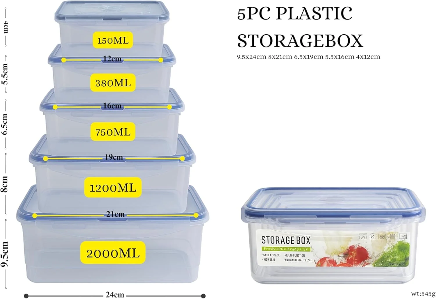ست ظروف نگهداری مواد غذایی پلاستیکی فیلینگز، 5 تکه با درب های گیره ای - شفاف