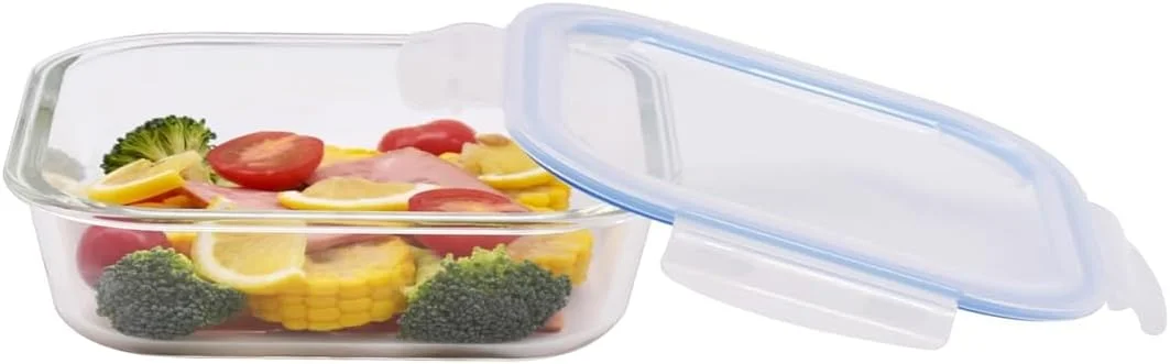 ظرف نگهداری شیشه ای مربعی FEELINGS با حجم 800 میلی لیتر - ظرف غذای درب دار با درب آبی ضد نشت | ایده آل برای آماده سازی غذا، سازماندهی انبار و آشپزخانه