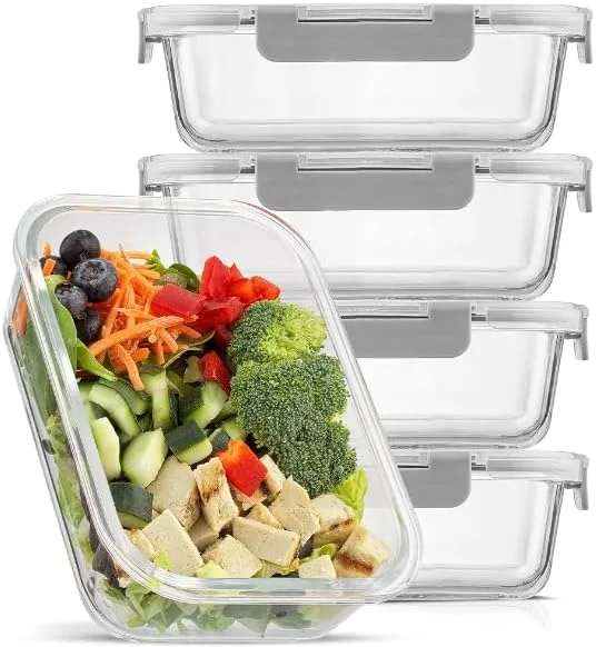 ظروف شیشه ای Feater [بسته 5 عددی، 1000 میلی لیتری] با درب های قفل دار، ظروف نگهداری غذا برای آشپزخانه، مناسب مایکروویو، فر، یخچال و ماشین ظرفشویی (4.25 پیمانه)