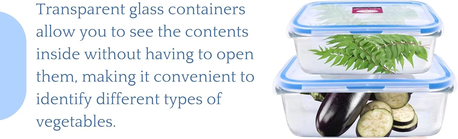 ظروف شیشه ای ذخیره سازی دو تکه FEELINGS – 400ML و 600ML، ظروف آماده سازی غذا با درب های آبی ضد نشت | ظروف شیشه ای نگهداری مواد غذایی دربسته برای سازماندهی آشپزخانه و ناهار | ایمن برای مایکروویو و فریزر