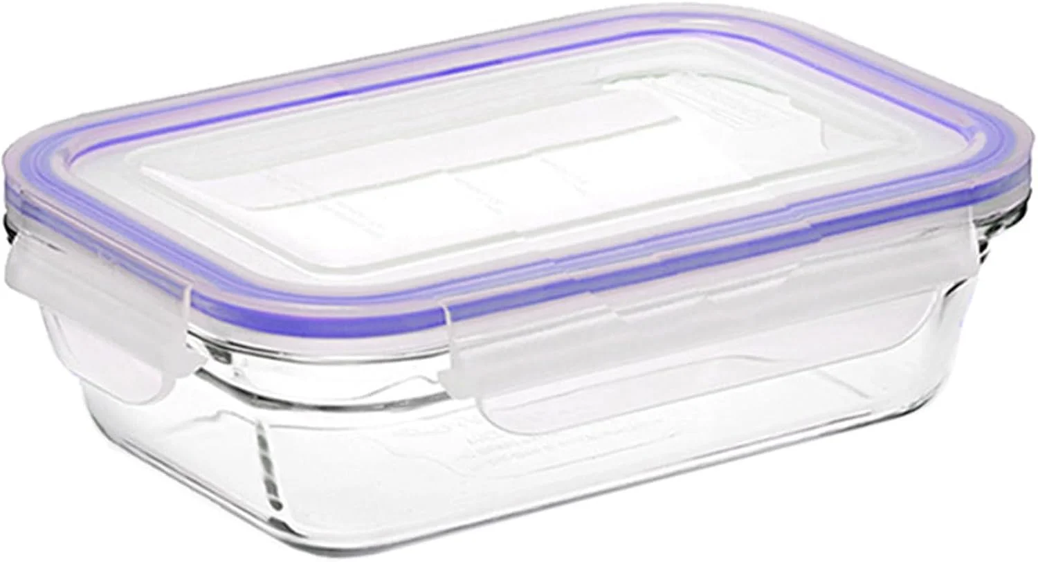 ظرف نگهداری شیشه ای مربعی FEELINGS با حجم 800 میلی لیتر - ظرف غذای درب دار با درب آبی ضد نشت | ایده آل برای آماده سازی غذا، سازماندهی انبار و آشپزخانه