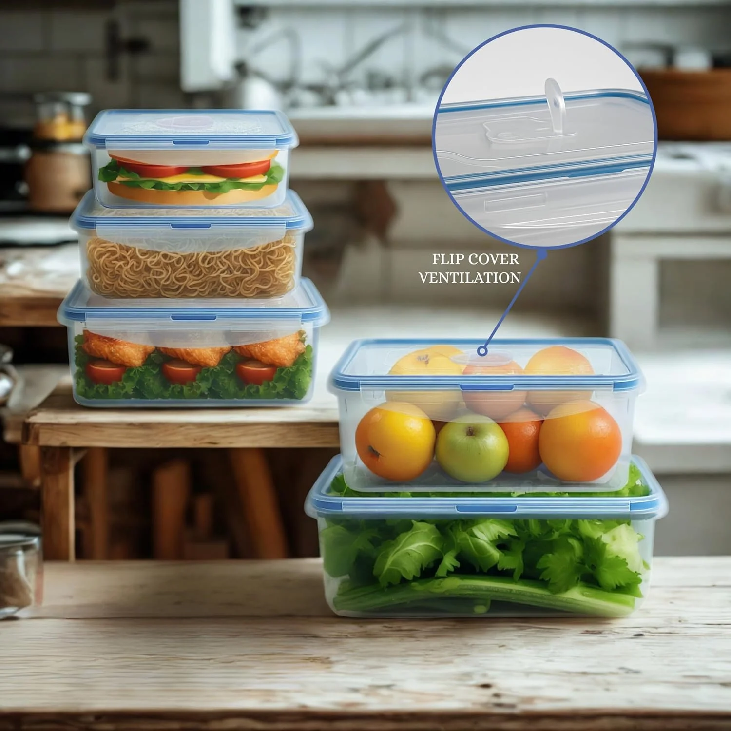 ست ظروف نگهداری مواد غذایی پلاستیکی فیلینگز، 5 تکه با درب های گیره ای - شفاف