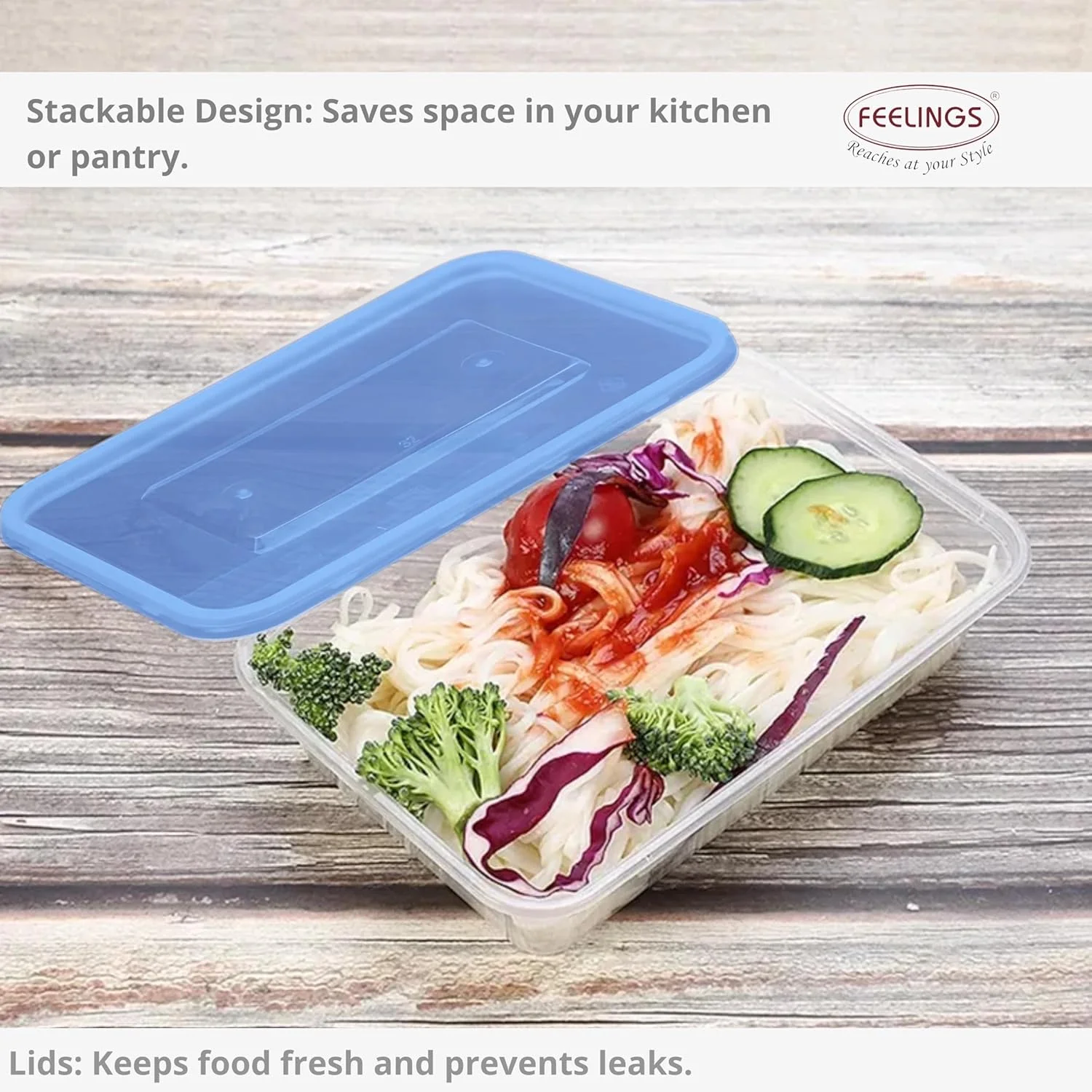 ظروف پلاستیکی غذا با درب FEELINGS، ست 5 عددی، 1000 میلی لیتر، بدون BPA، ضد هوا، قابل استفاده در فریزر/مایکروویو/ماشین ظرفشویی، صرفه جویی در فضا