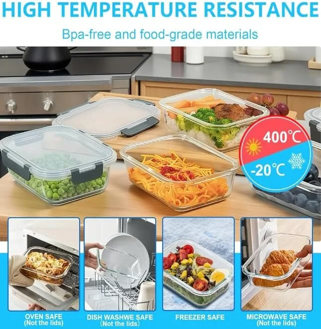 ظروف شیشه ای Feater [بسته 5 عددی، 1000 میلی لیتری] با درب های قفل دار، ظروف نگهداری غذا برای آشپزخانه، مناسب مایکروویو، فر، یخچال و ماشین ظرفشویی (4.25 پیمانه)