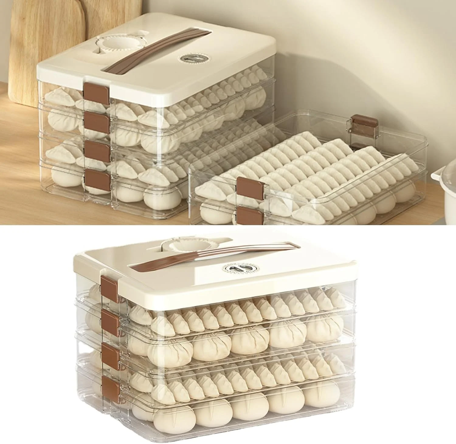 جعبه نگهداری پیراشکی Fannay، لوازم آشپزخانه با کاربرد گسترده، جعبه پیراشکی با طراحی لایه ای و بدون هوا، ساخت خوب و شفاف برای مسافرت (4 لایه)