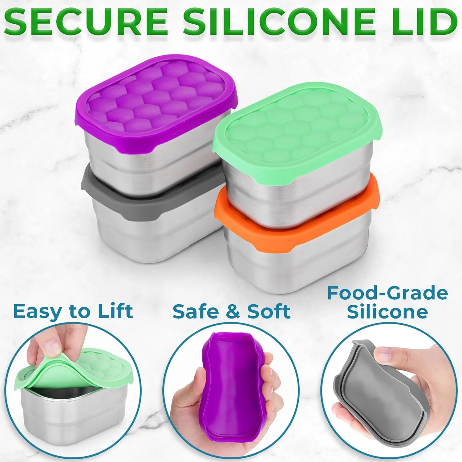 ظروف استیل اسنک Everusely - 240 میلی لیتر، بسته 4 عددی - جعبه های نگهداری مواد غذایی ضد نشت با درب برای مسافرت - ظروف قابل استفاده مجدد برای بزرگسالان - جعبه های کوچک قابل چیدن برای کنترل حجم غذا