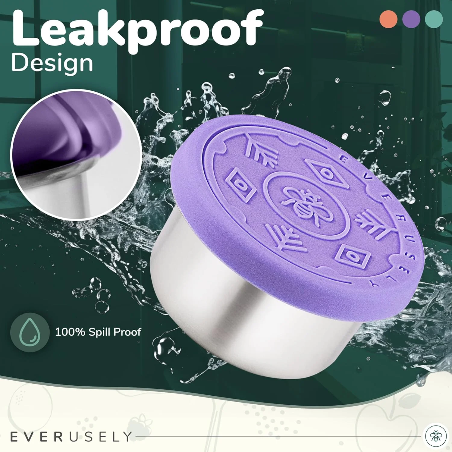 ظرف سس استیل Everusely، بسته 3 عددی، ضد نشت، مناسب برای سس سالاد، ظرف چاشنی کوچک با درب، ظرف سس برای جعبه غذا، فنجان سس با درب، ظرف دیپ