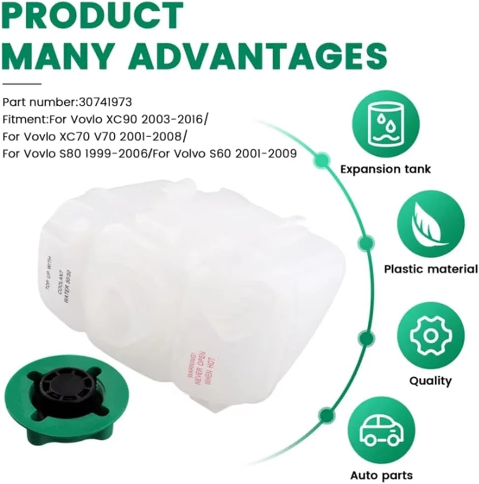 مخزن آب رادیاتور انبساط خنک کننده موتور خودرو مدل 30741973 به همراه درب برای ولوو XC90 XC70 V70 S80 S60