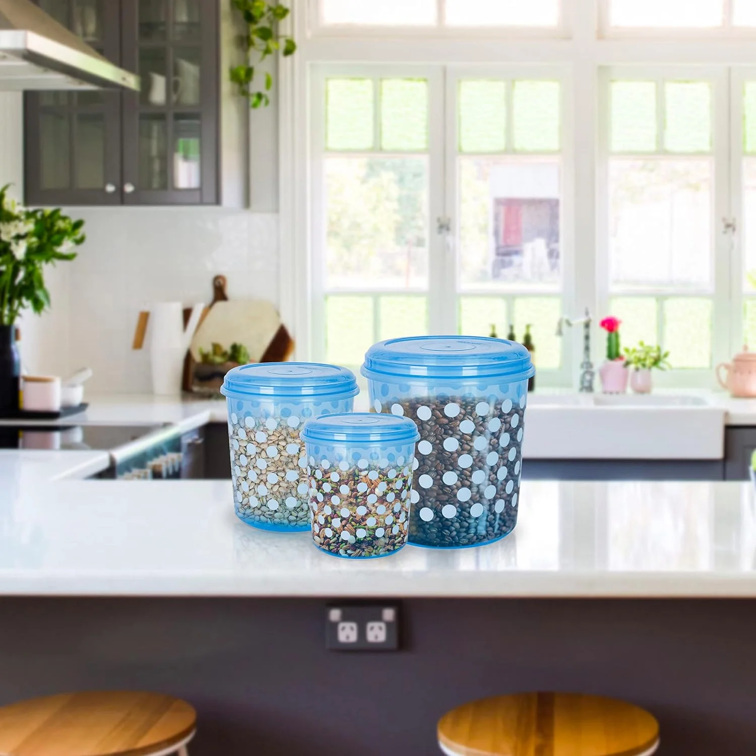 ست ظروف نگهداری مواد غذایی اسکیوب مدل پرِستو طرح ژله ای، 5/7/10 پارچه - آبی