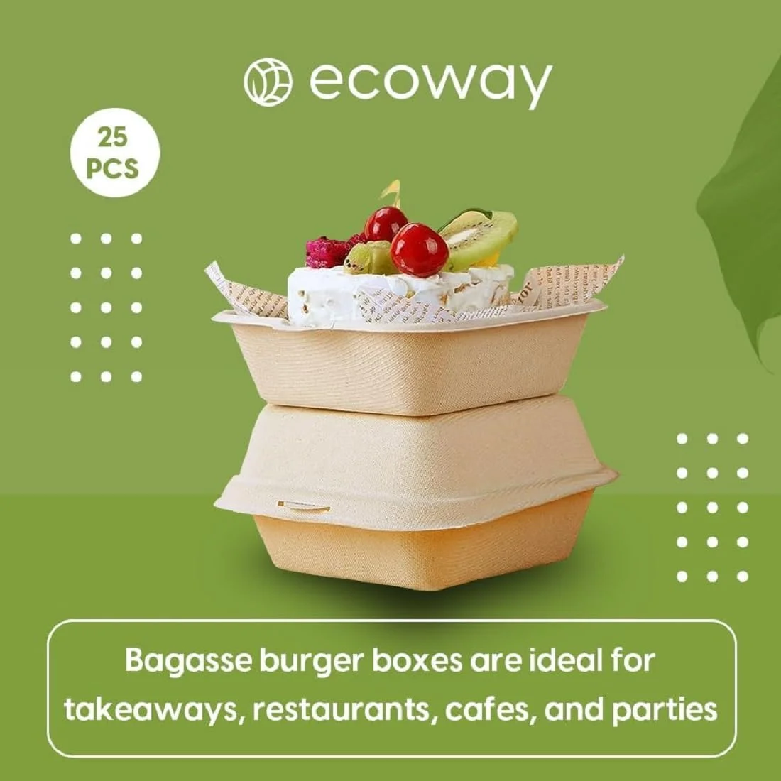 ظرف غذای 6 اینچی ایکووی، ساخته شده از الیاف نیشکر باگاس برای غذا و دسر، ظرف بیرون بر، یکبار مصرف، سازگار با محیط زیست، کمپوست پذیر، مناسب رستوران ها - بسته 25 عددی، سفید