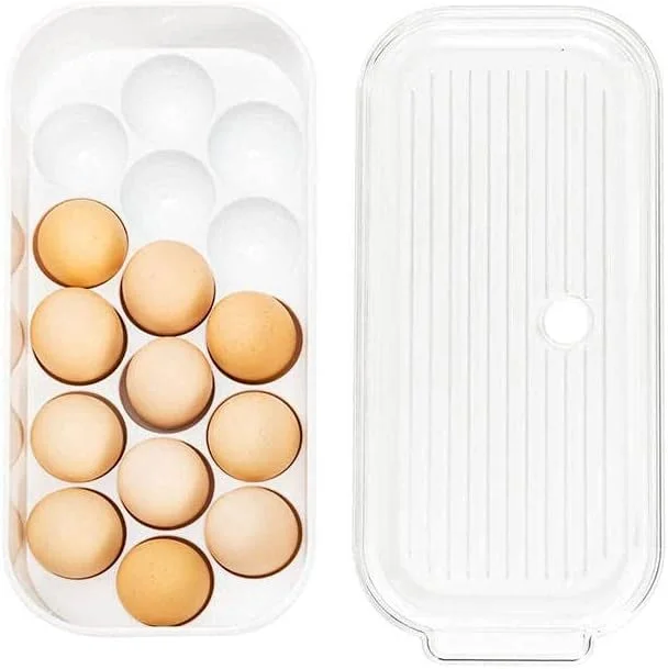 ظرف تخم مرغ خانگی ECVV برای یخچال - ظرف 16 تایی تخم مرغ با درب و دسته، نگهدارنده تخم مرغ برای یخچال، نگهداری تخم مرغ و سینی تخم مرغ شفاف