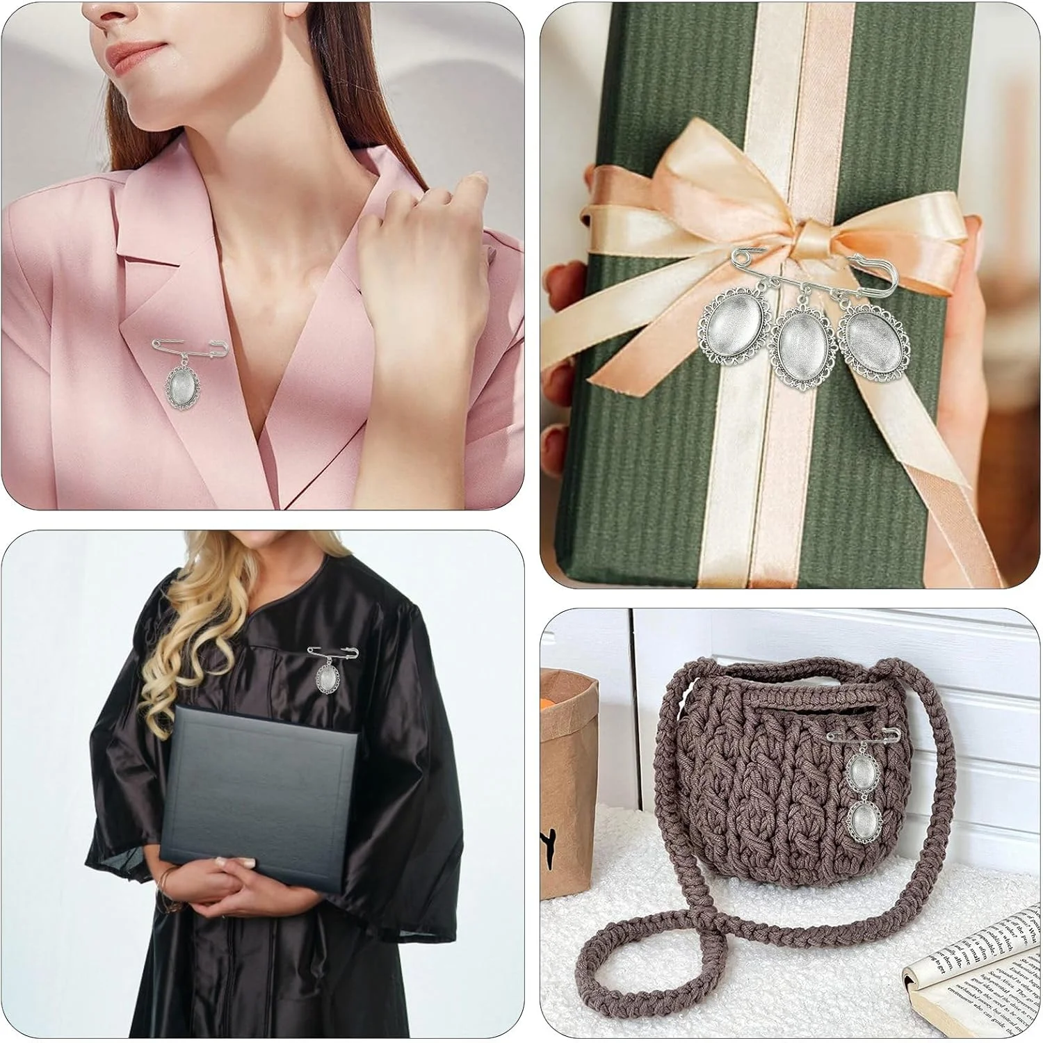 ایپاتکیت 15 عدد سنجاق قفلی بیضی شکل استیل ضد زنگ نقره ای عتیقه با نگین های شیشه ای، سنجاق سینه های توری وینتیج، نشان های فلزی رترو برای تزئین لباس، کلاه و دامن ایپاتکیت 15 عدد سنجاق قفلی بیضی شکل استیل ضد زنگ نقره ای عتیقه با نگین های شیشه ای، سنجاق سینه های توری وینتیج، نشان های فلزی رترو برای تزئین لباس، کلاه و دامن