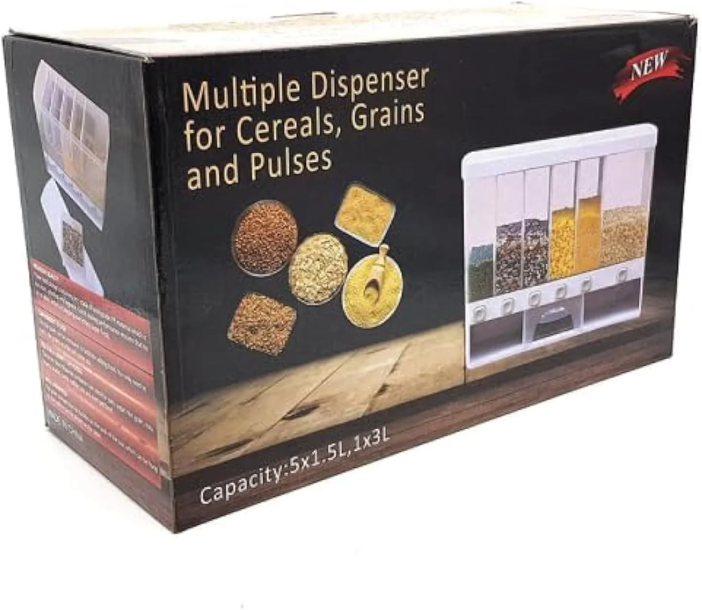 ظرف چندگانه پخش کننده غلات ECVV - ظرف پخش کننده مواد غذایی خشک، ظروف خروجی با یک کلیک، ظرف غلات 6 قسمتی، ظرف نگهداری برنج مناسب آشپزخانه برای برنج، حبوبات و غلات