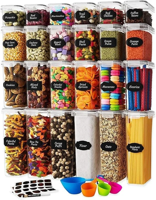 ظروف نگهداری مواد غذایی Doeek، 24 عددی، درب دار و هواگیر، ظروف پلاستیکی آماده سازی غذا برای سازماندهی انبار و آشپزخانه، بدون BPA، ضد نشت به همراه برچسب و قلم ماژیک (C)