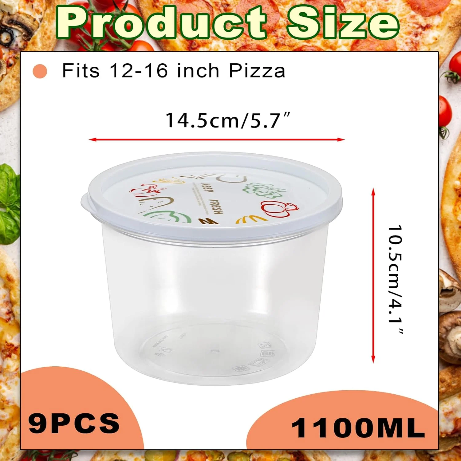 ظروف گرد تخمیر خمیر پیتزا BSTKEY، مجموعه 9 عددی ظروف نگهداری مواد غذایی قابل انباشت با درب، سینی پلاستیکی شفاف 1100 میلی لیتری مناسب برای خمیر پیتزا 300 گرمی، برای تهیه پیتزاهای 12-16 اینچی