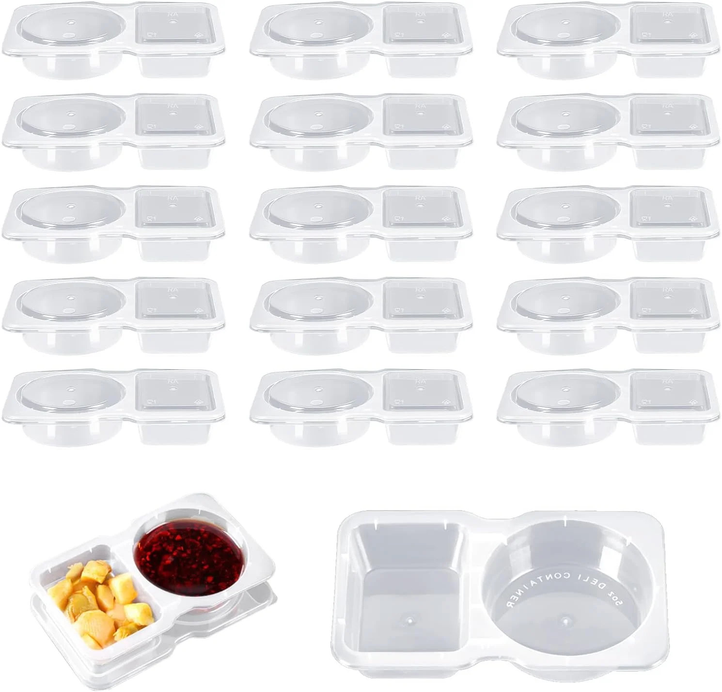 ظروف اسنک یکبار مصرف و قابل استفاده مجدد Yitexin با 2 محفظه و درب، ظروف چاشنی کوچک شفاف تقسیم شده برای آماده سازی غذا، سس و دیپ 130 میلی لیتر (شفاف)، 15 عدد