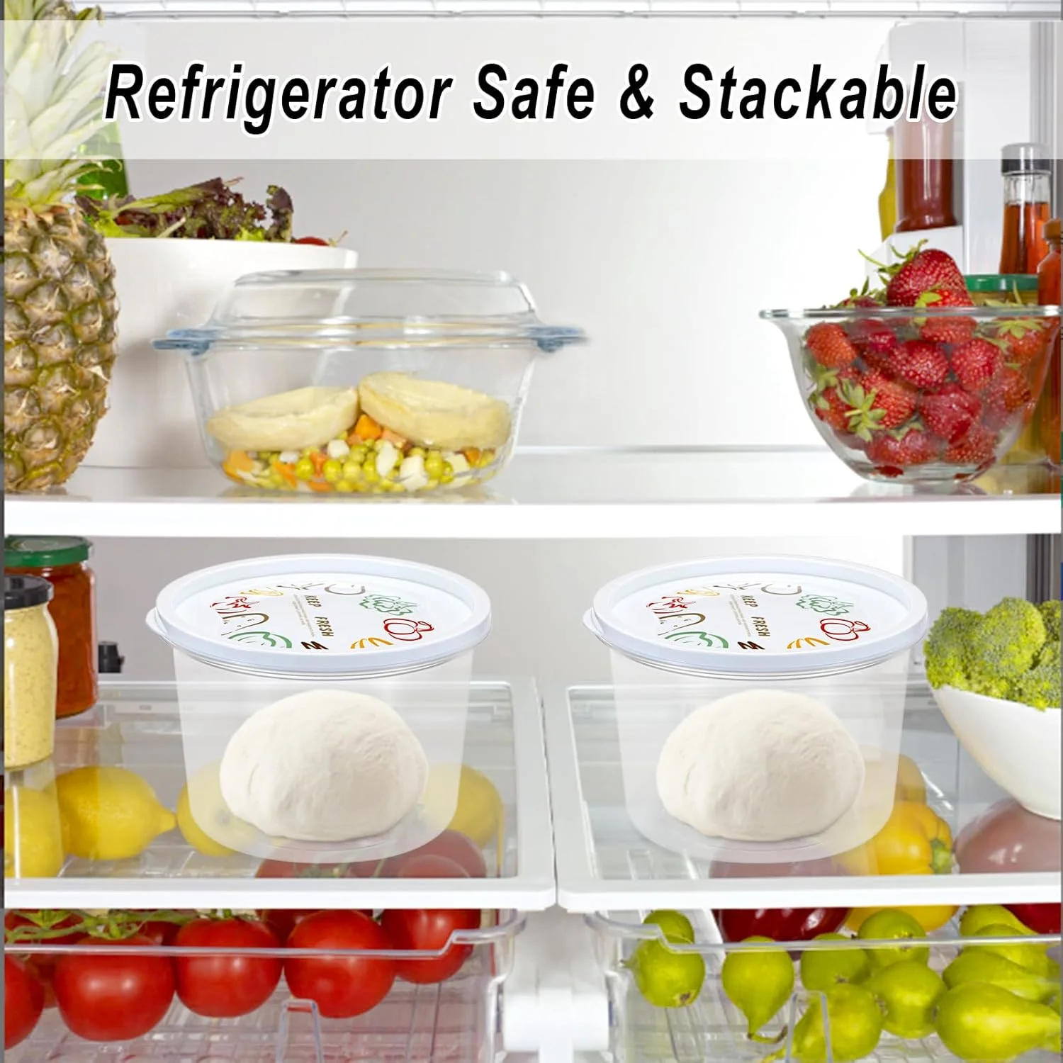 ظروف گرد تخمیر خمیر پیتزا BSTKEY، مجموعه 9 عددی ظروف نگهداری مواد غذایی قابل انباشت با درب، سینی پلاستیکی شفاف 1100 میلی لیتری مناسب برای خمیر پیتزا 300 گرمی، برای تهیه پیتزاهای 12-16 اینچی