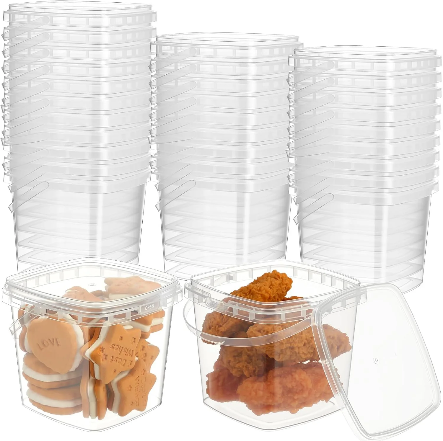 ظروف دلی مربعی دومنسی 24 عددی 0.5 لیتری با درب و دسته، ظروف پلاستیکی شفاف مواد غذایی، سطل های نوشیدنی بستنی قابل استفاده مجدد، مناسب برای فریزر و مایکروویو برای نگهداری مواد غذایی و نوشیدنی در آشپزخانه