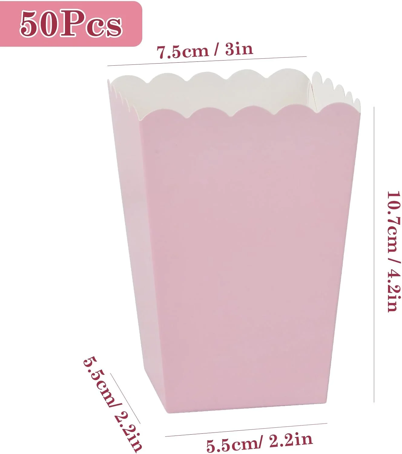 بسته 50 عددی جعبه پاپ کورن، جعبه های کوچک پاپ کورن صورتی، سطل پاپ کورن برای هدیه، تنقلات سینمایی، جعبه های مقوایی تنقلات برای شب های سینمایی، تولد، عروسی، مهمانی خانوادگی