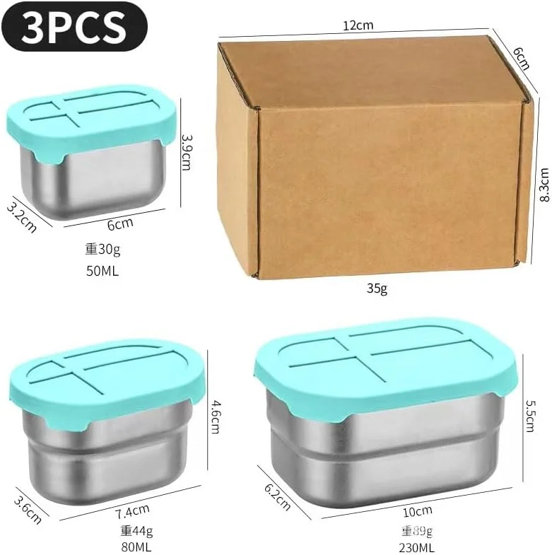 ست ظروف اسنک استیل ضد زنگ CasRmia، جعبه اسنک ضد نشت برای کودکان، ظروف نگهداری مواد غذایی قابل انباشت با درب، جعبه ناهار قابل حمل برای مدرسه، قابل استفاده مجدد، قابل حمل، سه سایز (آبی دریاچه ای)