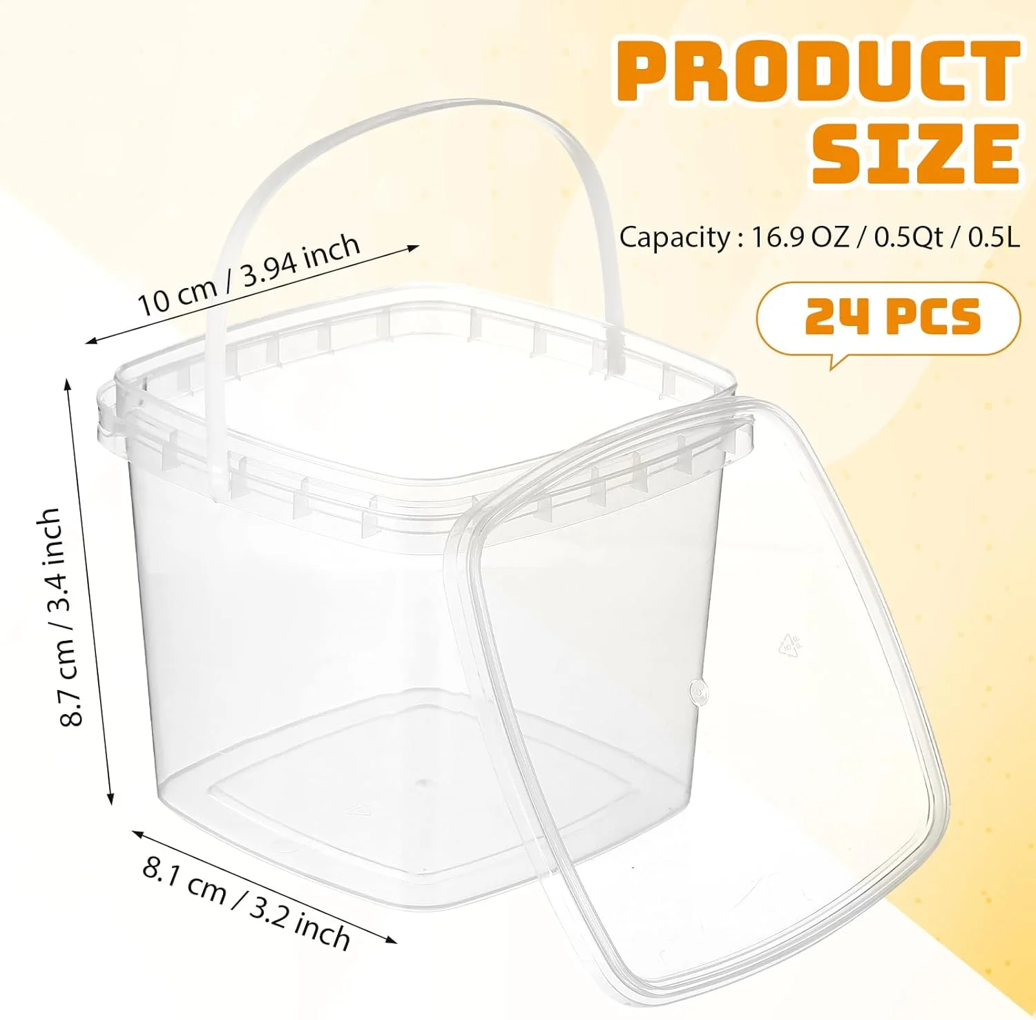 ظروف دلی مربعی دومنسی 24 عددی 0.5 لیتری با درب و دسته، ظروف پلاستیکی شفاف مواد غذایی، سطل های نوشیدنی بستنی قابل استفاده مجدد، مناسب برای فریزر و مایکروویو برای نگهداری مواد غذایی و نوشیدنی در آشپزخانه