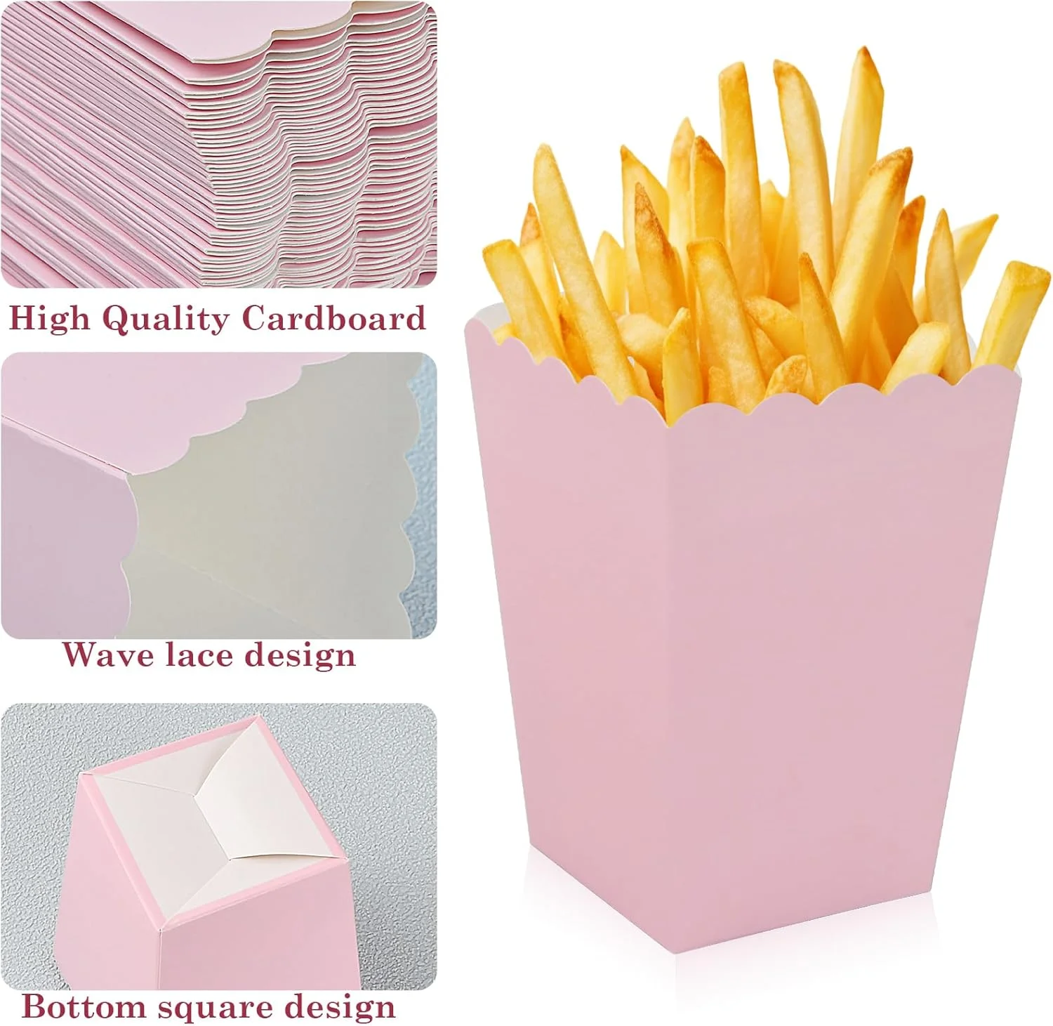 بسته 50 عددی جعبه پاپ کورن، جعبه های کوچک پاپ کورن صورتی، سطل پاپ کورن برای هدیه، تنقلات سینمایی، جعبه های مقوایی تنقلات برای شب های سینمایی، تولد، عروسی، مهمانی خانوادگی