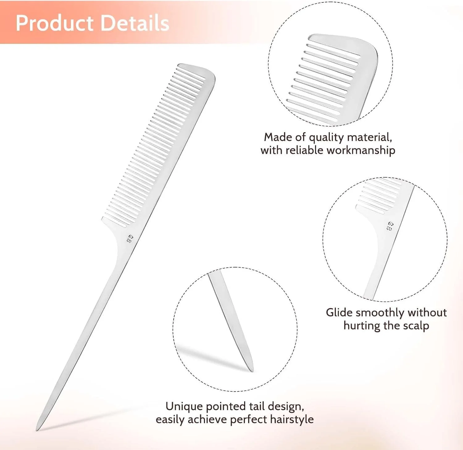 شانه مو مویزات لنز دم موشی فلزی، شانه های استیل ضد زنگ، شانه برش دقیق تخت، شانه پوش دهنده دم سوزنی، شانه آرایشگری دم موشی با نوک جداکننده، شانه دم موشی فلزی برای آرایشگران زنانه و مردانه