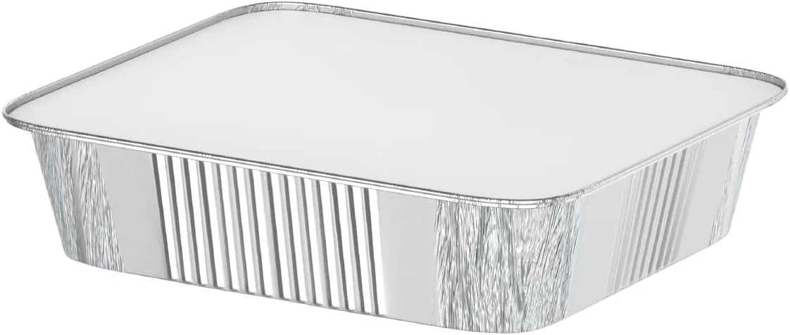 ظروف مستطیلی آلومینیومی یکبار مصرف 1850 میلی لیتری با درب، سینی های فویل آلومینیومی سنگین با درب مقوایی برای پخت و پز، کباب کردن، پخت - بسته 20 عددی.
