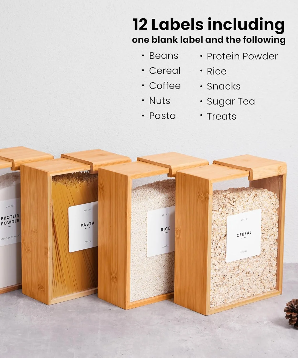 ظرف غذای 2 لیتری بامبو برای آشپزخانه، ظروف غذا و ظرف غلات برای سازماندهی انبار و ظرف نگهداری، غلات، برنج، آرد، راه حل نگهداری تنقلات