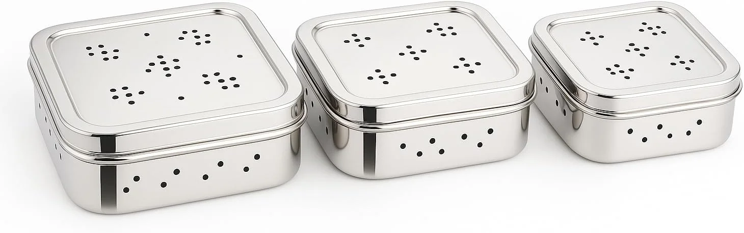 ظرف استیل مربع شکل دی بها برای گشنیز/دانهیا/گشنیز جعبه چند منظوره/ظرف آشپزخانه - ست 3 عددی، رنگ-نقره ای (ظرفیت-700 میلی لیتر، 500 میلی لیتر، 400 میلی لیتر)