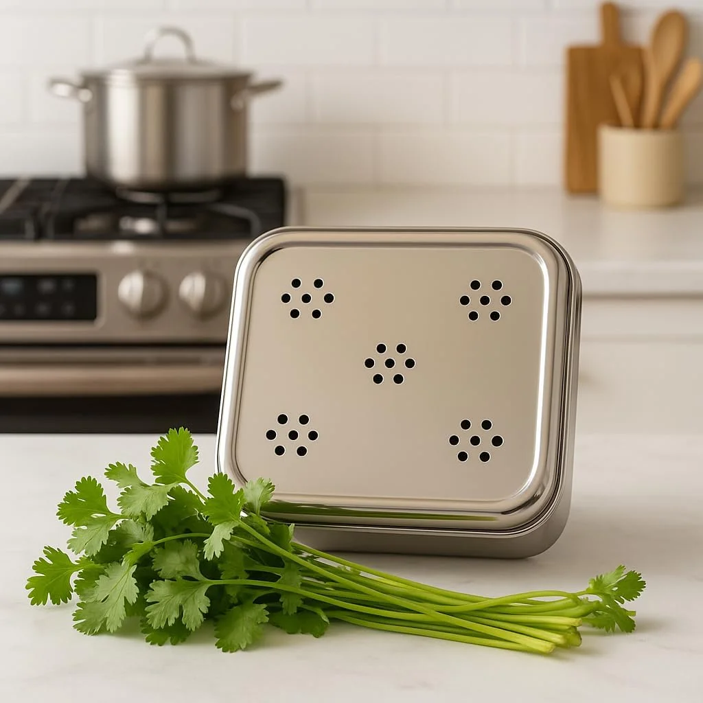 ظرف استیل مربع شکل دی بها برای گشنیز/دانهیا/گشنیز جعبه چند منظوره/ظرف آشپزخانه - ست 3 عددی، رنگ-نقره ای (ظرفیت-700 میلی لیتر، 500 میلی لیتر، 400 میلی لیتر)