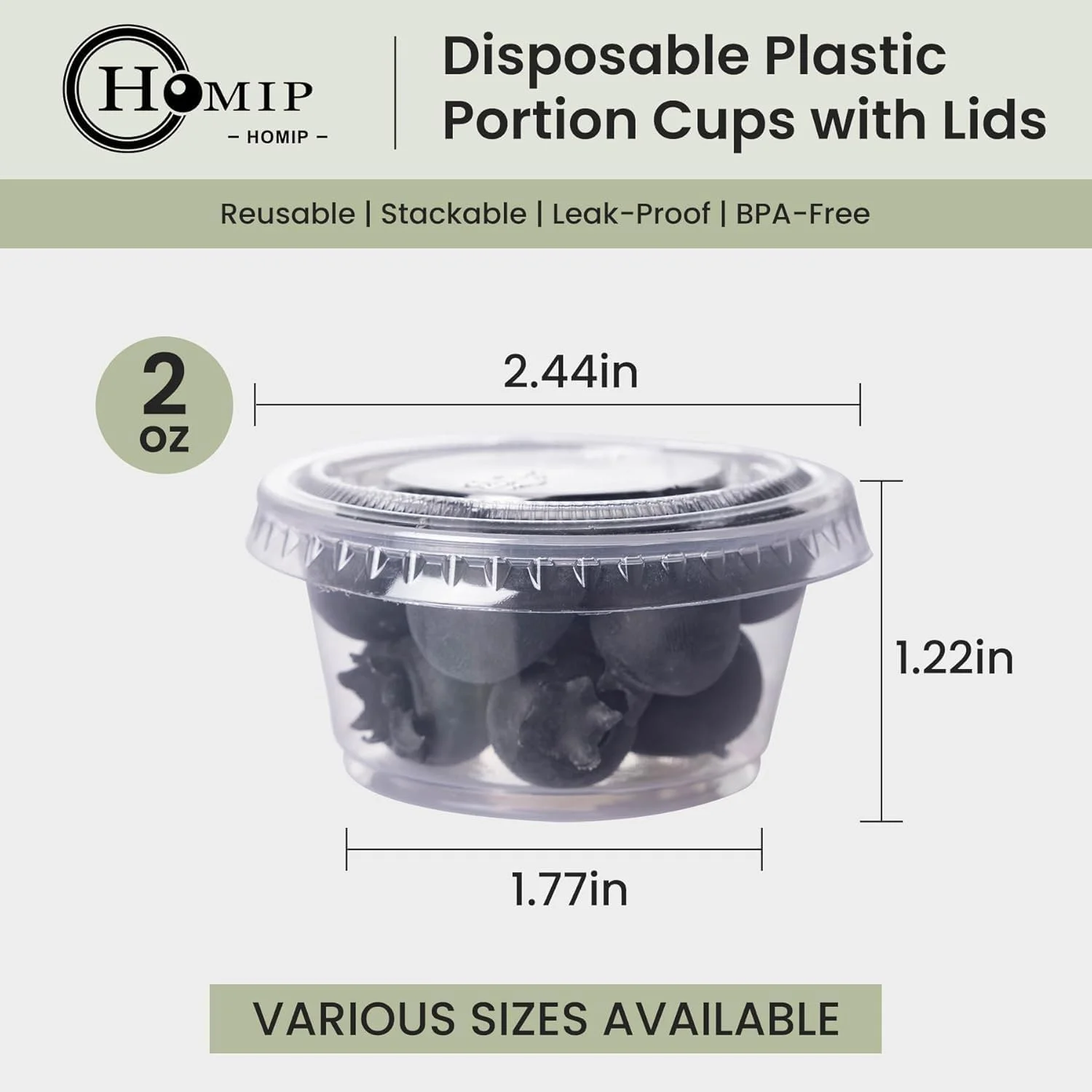 100 عدد ظرف سس یکبار مصرف پلاستیکی 2 اونسی به همراه درب، ظرف سس سالاد، فنجان سس، فنجان چاشنی، ظروف چاشنی دربسته و قابل چیدن برای مهمانی و تعطیلات