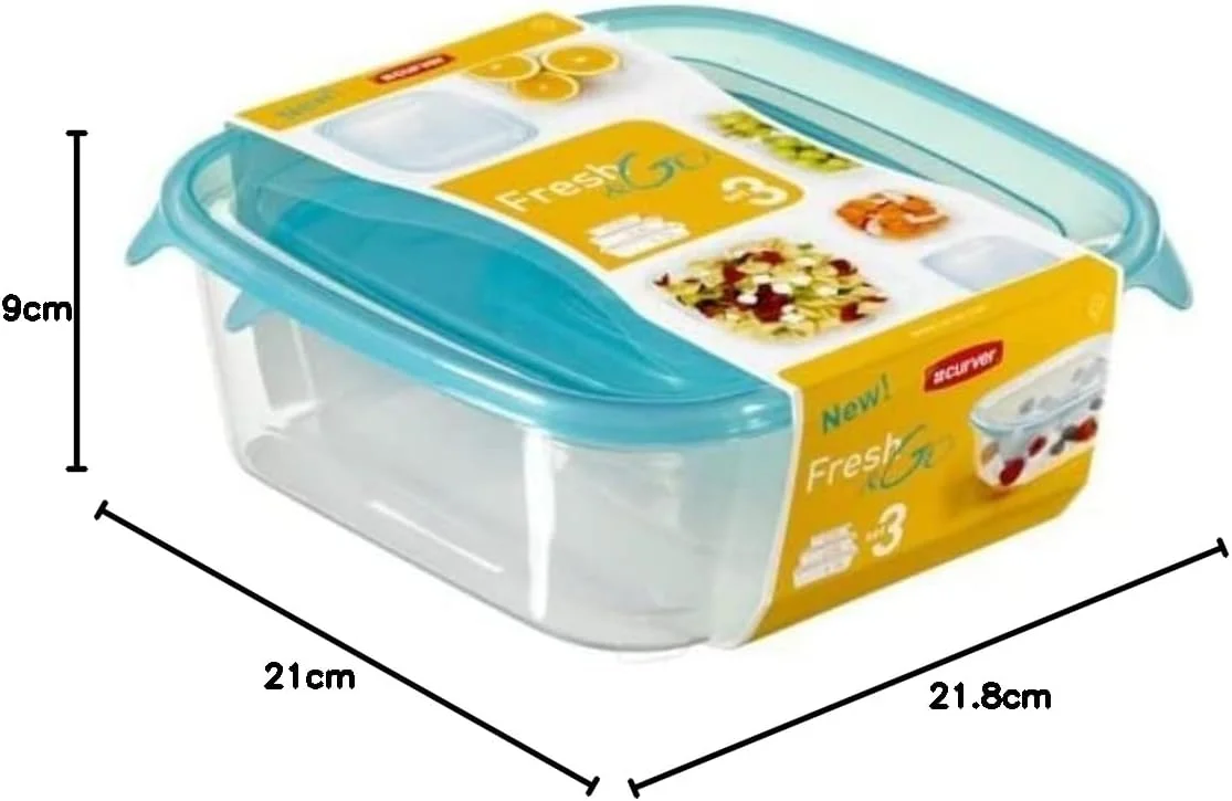 ظروف نگهداری غذا Curver مدل Fresh&Go، ست 4 تکه، همراه با درب، سایزها (0.25 لیتر + 0.8 لیتر + 1.7 لیتر + 2.9 لیتر)