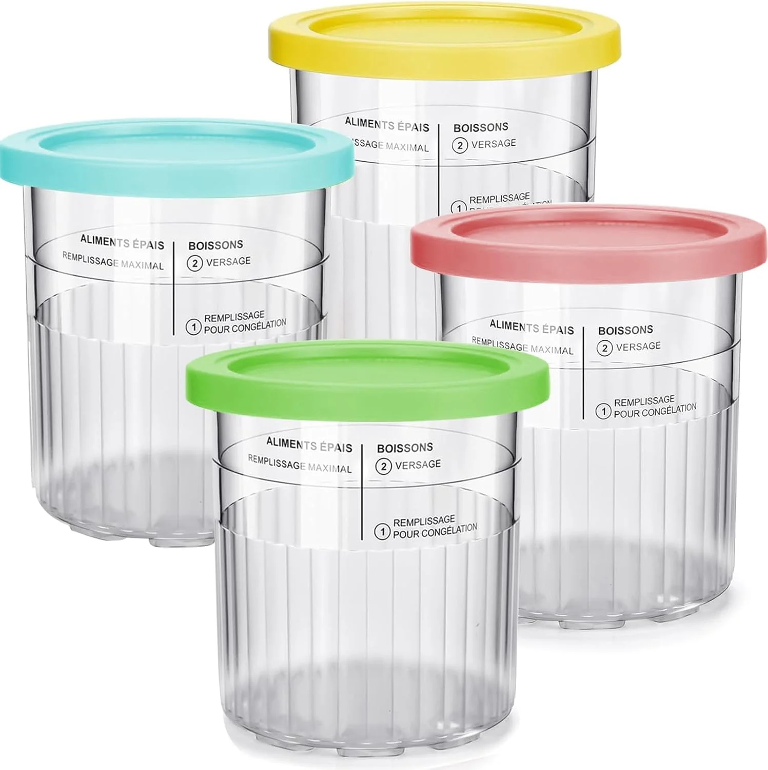 ظروف بستنی Deelink، پیمانه و درب جایگزین، بسته 4 عددی، سازگار با Ninja Creami NC501، قابل استفاده مجدد، فاقد BPA، قابل شستشو در ماشین ظرفشویی، ضد هوا و ضد نشت