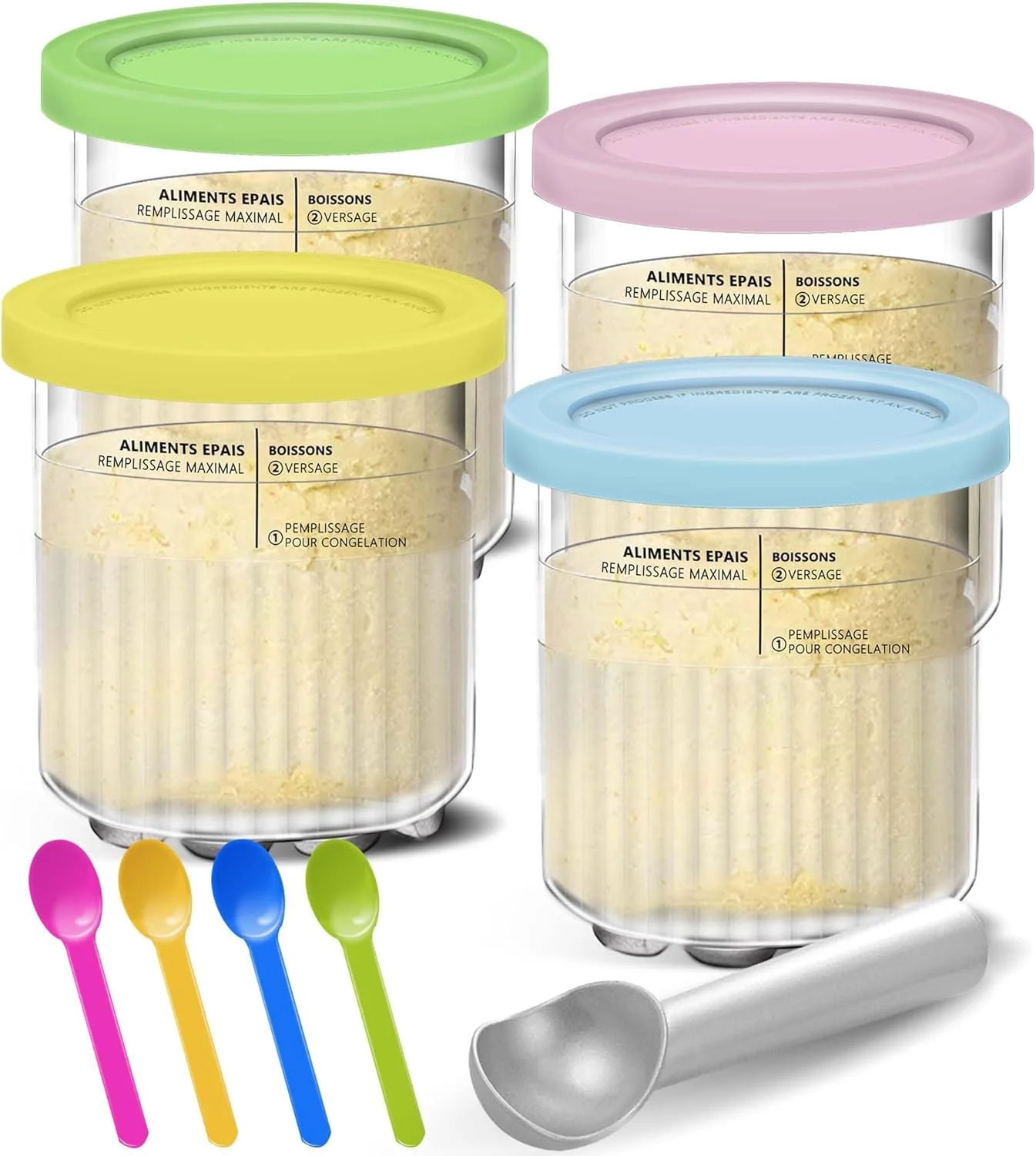 Creami Pints and Lids for Ninja - 4 Pack 24 oz Deluxe 11-in-1 Creamy Icecream Containers Cups Jars Tubs Canisters Set, Smoothie Pot Compatible with NC501 NC500 Series Creamer Ice Cream Maker Machine