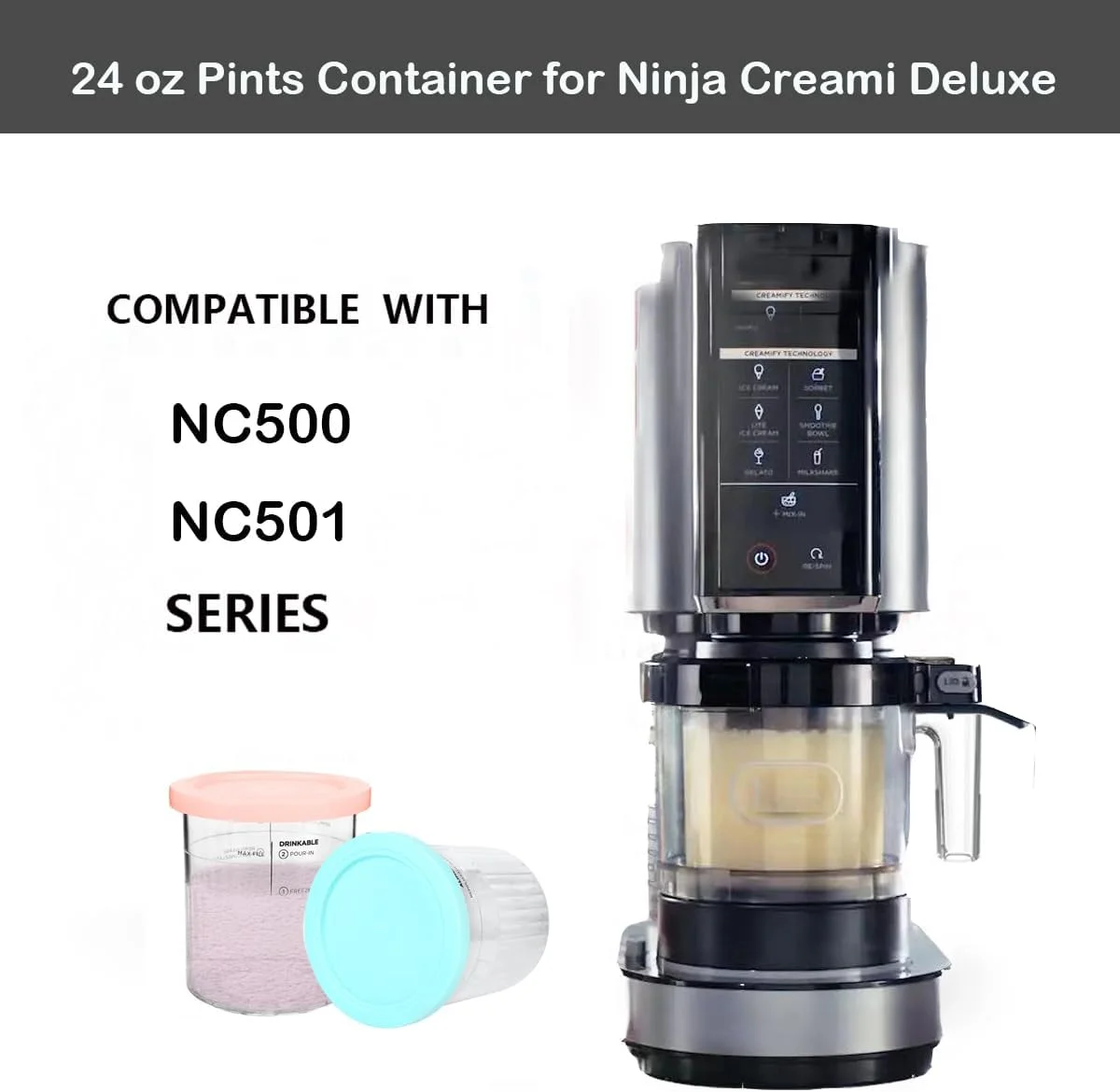 ظروف بستنی Deelink، پیمانه و درب جایگزین، بسته 4 عددی، سازگار با Ninja Creami NC501، قابل استفاده مجدد، فاقد BPA، قابل شستشو در ماشین ظرفشویی، ضد هوا و ضد نشت ظروف بستنی Deelink، پیمانه و درب جایگزین، بسته 4 عددی، سازگار با Ninja Creami NC501، قابل استفاده مجدد، فاقد BPA، قابل شستشو در ماشین ظرفشویی، ضد هوا و ضد نشت